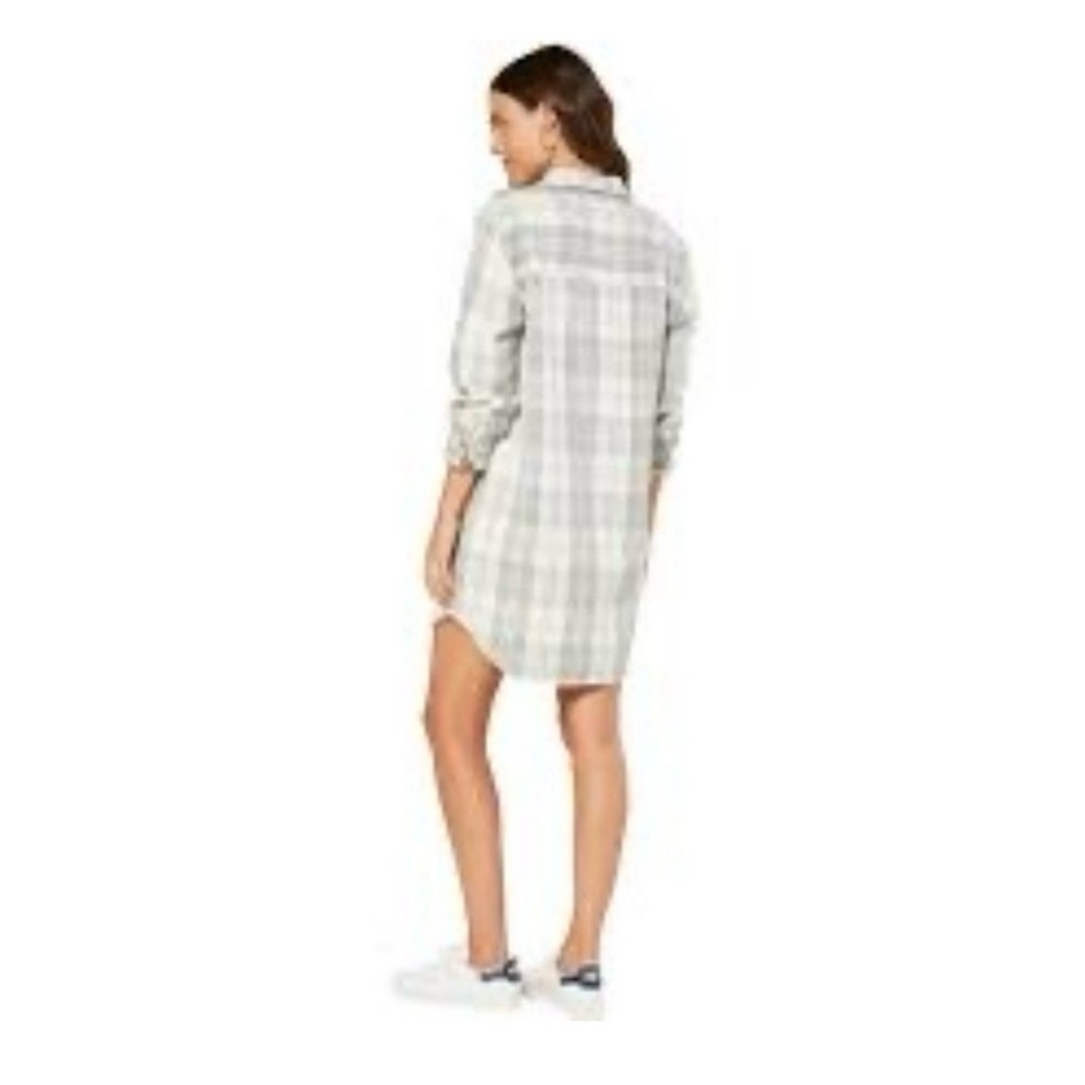 NWT Outerknown Blanket Shirt Dress Organic Cotton Plaid Grey White L - Picture 6 of 16